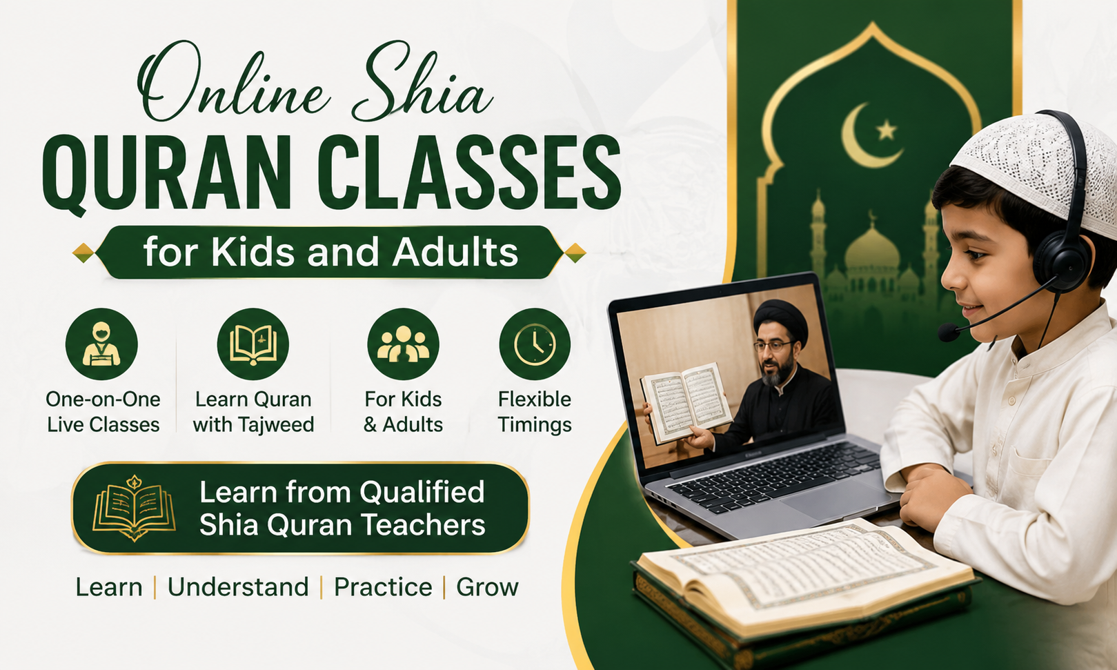 Learn the Holy Quran online with qualified Shia Quran teachers through one-on-one classes for kids and adults at Al Mehdi Quran Cente
