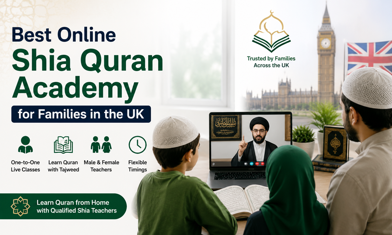 Join the Best Online Shia Quran Academy for Families in the UK and learn the Holy Quran through personalized one-on-one classes with experienced Shia Quran teachers.