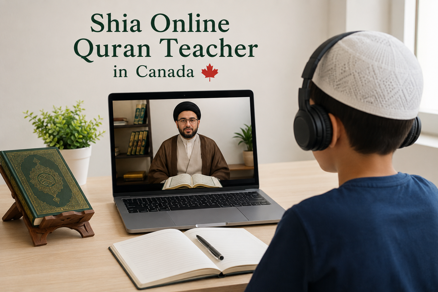 Student learning the Holy Quran online with a qualified Shia Quran teacher in Canada through one-on-one live classes. 